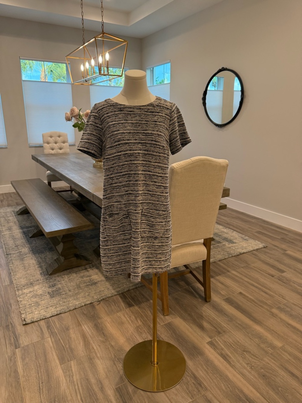 LOFT Gray Short-Sleeve Tweed Shift Dress